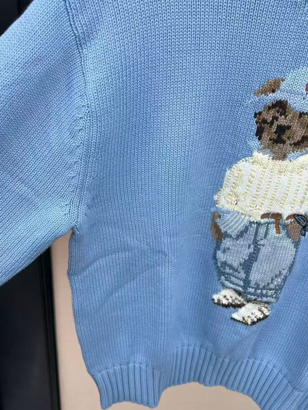 Polo Ralph Lauren Light Blue Polo Bear Crewneck Cotton Sweater - Picture 4 of 9